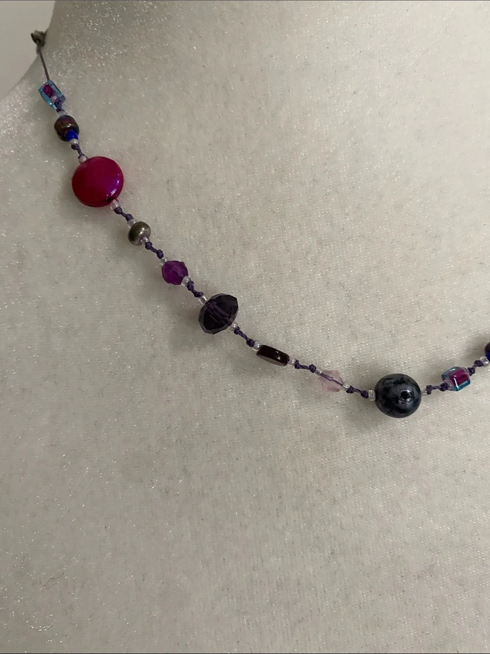 Purple & Pink Beaded Whimsical Artesian Necklace